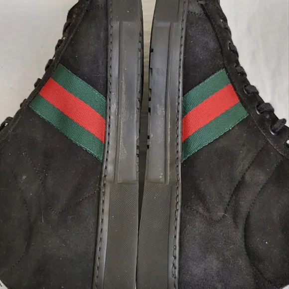 Gucci "Ace" Black Suede With Fur Hi-Top Trainers Size 41/ US 11